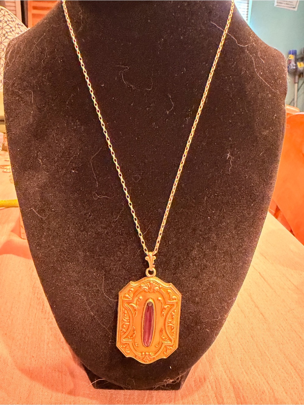 Antique W&H Company Gold Filled Amethyst Paste Locket Necklace c.1900